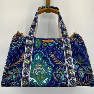 Dena Blue & Multicolor Tapestry Travel Bag Leather Accents No Strap